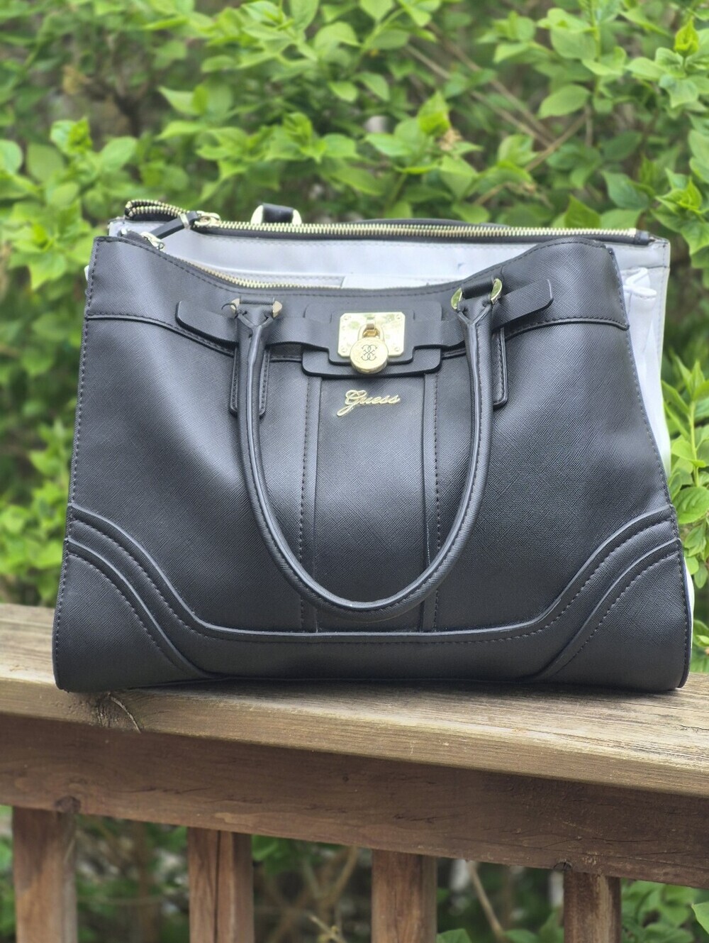 Guess Black Tote with Gold-Tone Lock and Logo